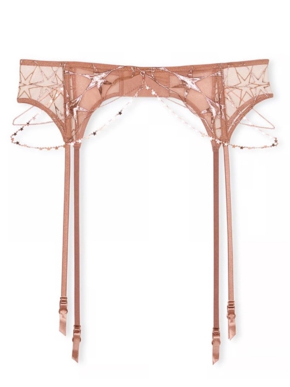 NWT Victoria’s Secret very sexy Stardust embroidery rose gold chain garter belt